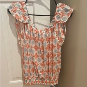 Floral Print Women's Top - Orange and Gray